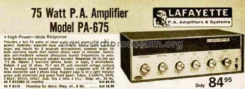 P.A. Amplifier PA675; Lafayette Radio & TV (ID = 1810577) Ampl/Mixer
