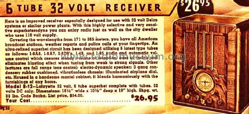 B-12 32 Volt Receiver; Lafayette Radio & TV (ID = 655929) Radio