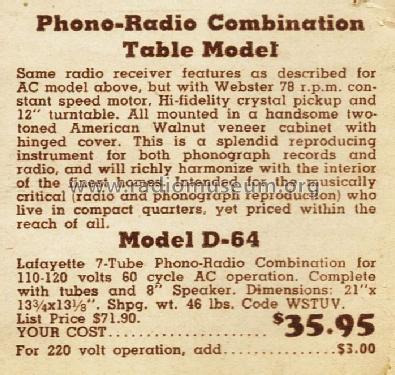 D-64 ; Lafayette Radio & TV (ID = 685698) Radio