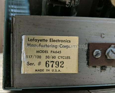 PA Amplifier PA645; Lafayette Radio & TV (ID = 2620670) Ampl/Mixer
