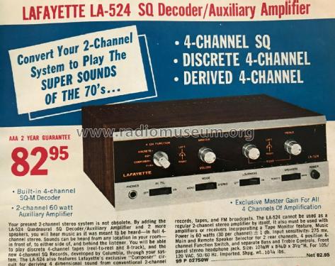 SQ Decoder/Amplifier LA-524; Lafayette Radio & TV (ID = 2512372) Ampl/Mixer