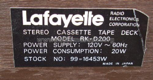 Stereo Cassette Tape Deck RK-D200 StockNo.: 99-16453W; Lafayette Radio & TV (ID = 1642846) R-Player