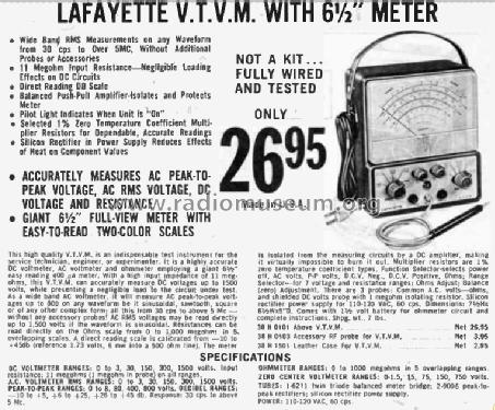 Vacuum Tube Voltmeter 38R0101; Lafayette Radio & TV (ID = 2509874) Equipment