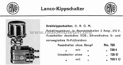 Netzschalter; Drehkippschalter 720; Lanco, Langlotz & Co (ID = 1396353) Radio part