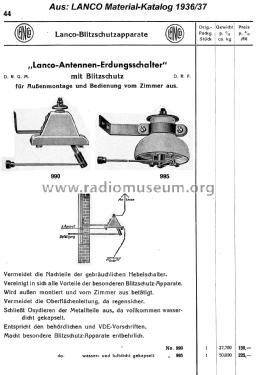 Wasserdichter Antennenschalter 995; Lanco, Langlotz & Co (ID = 2363717) Misc