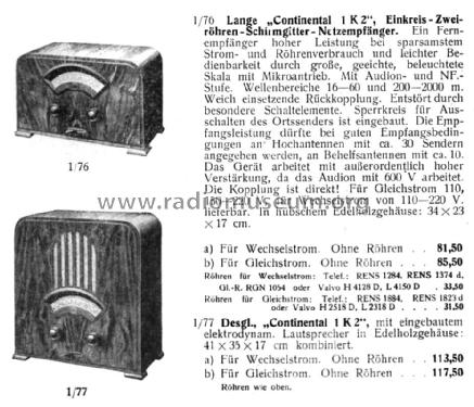 Continental 1K2 ; Lange GmbH, Johannes (ID = 1507920) Radio