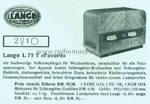 Favorit L75W ; Lange GmbH, Johannes (ID = 1796554) Radio