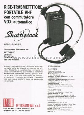 Shuttlecock Rice-Trasmettitore Portatile VHF MX-215; Larir, Laboratori (ID = 2783972) Commercial TRX