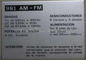 AM/FM Transistor T-981 ; Lavis S.A., Labelson (ID = 770303) Radio