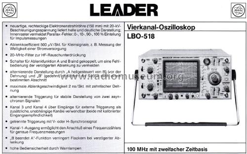 Oscilloscope LBO-518; Leader Electronics (ID = 2709057) Equipment