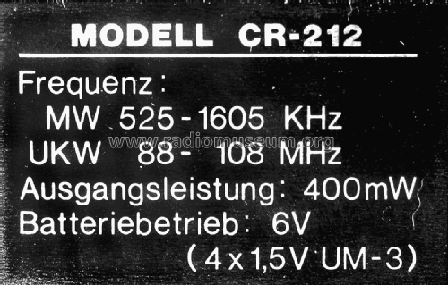 Poppy 2 Wellen Radiorecorder MW/UKW CR-212; Lehnert GmbH, Poppy; (ID = 2623190) Radio