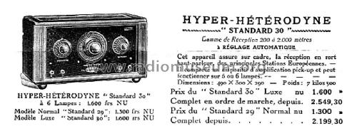 Hyper-Hétérodyne Standard 30 ; Lemouzy; Paris (ID = 1976979) Radio