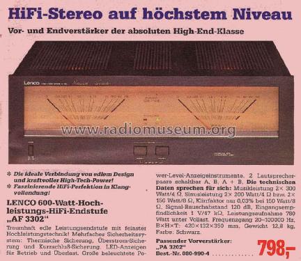 Stereo Power Amplifier AF 3302; Lenco; Burgdorf (ID = 1767997) Ampl/Mixer