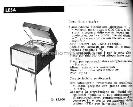 Lesaphon 71/A Ch= CD2/TE; LESA ; Milano (ID = 328730) R-Player