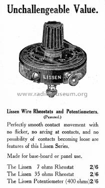 Variable Resistance ; Lissen Ltd.; London (ID = 1300690) Radio part