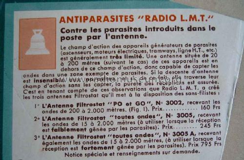 Filtrostat Antiparasite No. 3002, 3005, 3005A; LMT L.M.T., Le (ID = 1649659) Antenna