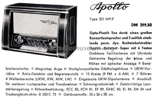 Apollo Plastik 551WF/P; Loewe-Opta; (ID = 2574873) Radio