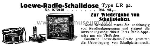 Radio-Schalldose LR 92 ; Loewe-Opta; (ID = 1886770) Microphone/PU