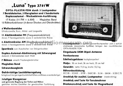 Luna 3741W; Loewe-Opta; (ID = 2517532) Radio