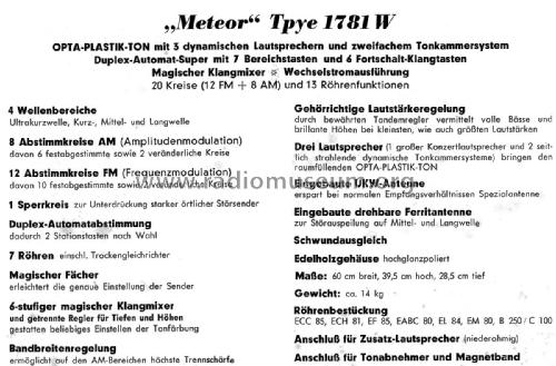 Meteor 1781W; Loewe-Opta; (ID = 2044575) Radio