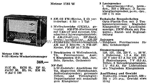 Meteor 1781W; Loewe-Opta; (ID = 2572605) Radio