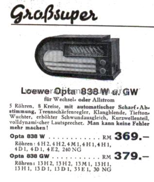 Opta 838W; Loewe-Opta; (ID = 2817341) Radio
