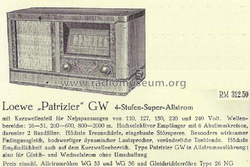 Patrizier GW; Loewe-Opta; (ID = 1397750) Radio