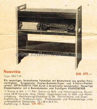 Sonetta 1803T/W; Loewe-Opta; (ID = 2767934) Radio