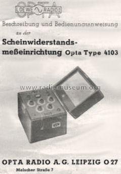 Scheinwiderstandsmesseinrichtung 4103/3; Loewe-Opta; (ID = 632055) Equipment