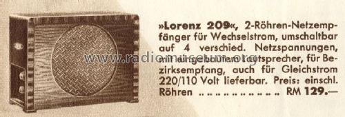 209W; Lorenz; Berlin, (ID = 1268219) Radio