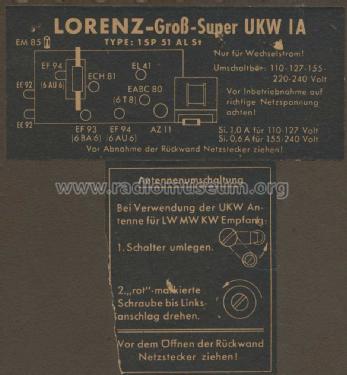 Lorenz-Groß-Super UKW IA 1SP51 AL St; Lorenz; Berlin, (ID = 1546442) Radio