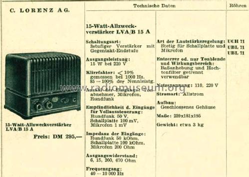 LVA/B 15A ; Lorenz; Berlin, (ID = 510657) Ampl/Mixer