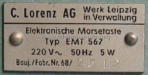 Elektronische Morsetaste EMT567; Lorenz i.V. Leipzig (ID = 562882) Morse+TTY
