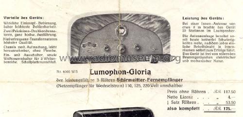 Gloria SW3; Lumophon, Bruckner & (ID = 1268164) Radio