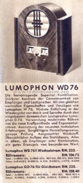 WD76; Lumophon, Bruckner & (ID = 988903) Radio