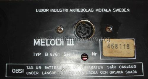 Melodi III B-4761; Luxor Radio AB; (ID = 2620947) Radio