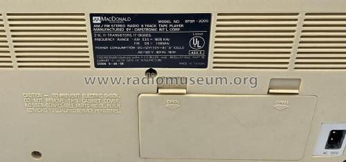 Portable Stereo 8 Track AM-FM MPX Radio 8PSR-3000 Code 6-36-56; MacDonald (ID = 2872176) Radio