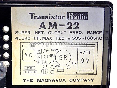 Pocket Mate 6 Transistor AM-22 ; Magnavox Co., (ID = 2318020) Radio