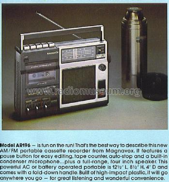 AM/FM Cassette Recorder AR196; Magnavox Co., (ID = 1642936) Radio