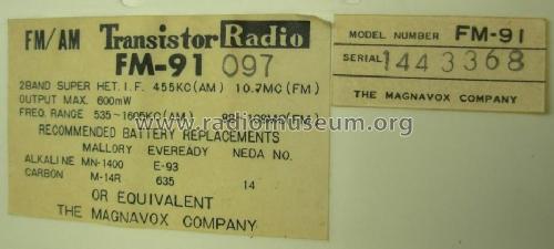 Ten Transistor FM-91; Magnavox Co., (ID = 1730775) Radio