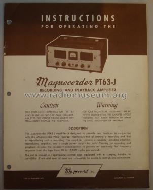 Magnecorder PT63-J; Magnecord, Inc. (ID = 1607411) Ampl/Mixer