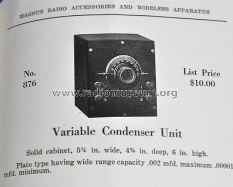 Variable Condenser Unit No. 876; Magnus Electric Co. (ID = 1489099) mod-pre26