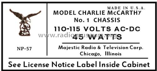 Charlie McCarthy Ch = 1 or 2; Majestic Radio & (ID = 3000399) Radio