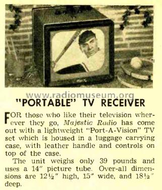Port-A-Vision Portable TV Receiver ; Majestic Radio & (ID = 1813615) Televisión