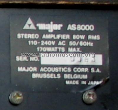 HiFi Amplifier AS 8000; MAJOR Acoustics Corp (ID = 468777) Ampl/Mixer