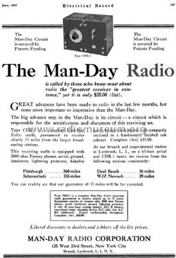 Man-Day Crystal Set Type C D R-1; Man-Day Corporation; (ID = 1246809) Radio