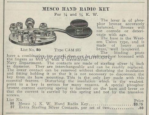 Hand Radio Key CAM833; Manhattan Electrical (ID = 1978836) Morse+TTY