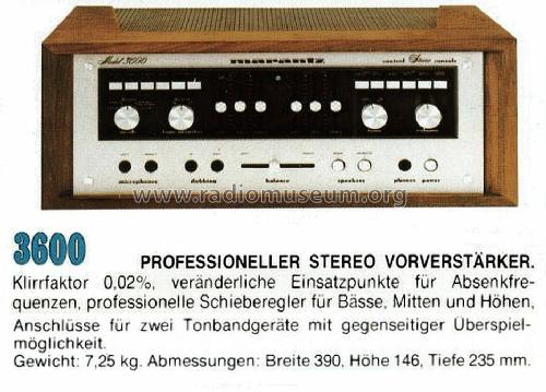 Stereo Control Console 3600; Marantz Sound United (ID = 585078) Ampl/Mixer