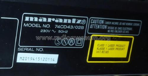 Compact Disc Player CD-43 74CD43 /01B /02B /05B; Marantz Sound United (ID = 1852289) Sonido-V