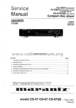 Compact Disc Player CD-57 74CD57 /01B /02B /05B; Marantz Sound United (ID = 1928654) Reg-Riprod